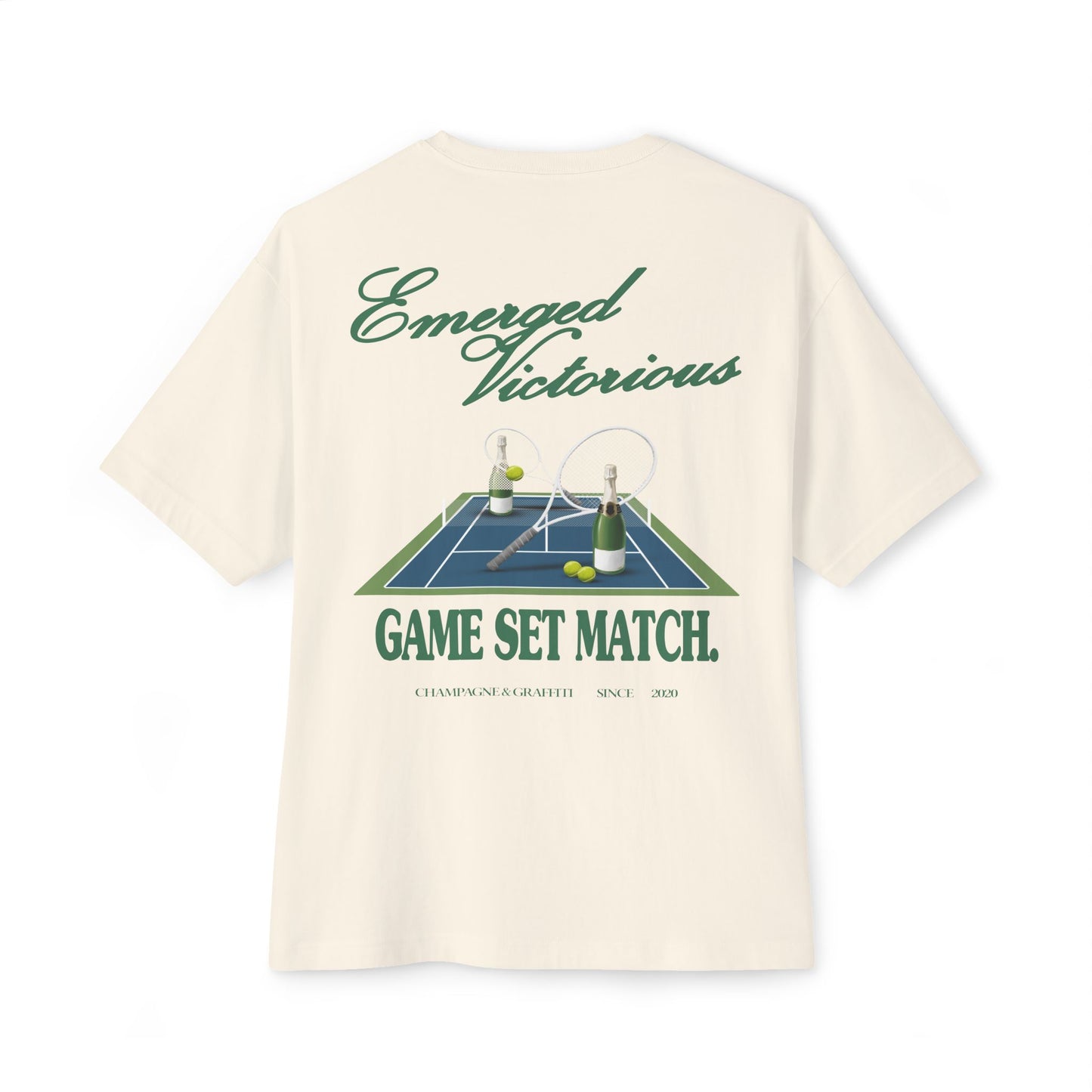 the Champagne & Graffiti "EMERGED VICTORIOUS" Oversized tee