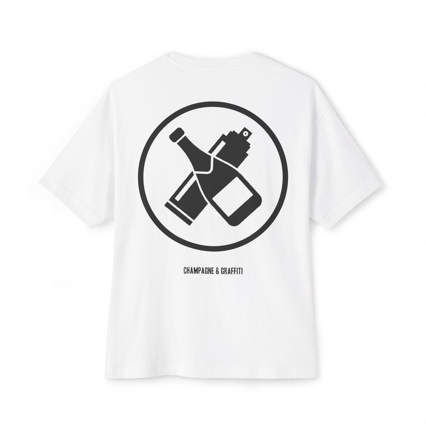 the CHAMPAGNE & GRAFFITI "NO COLLEGE" Essential Oversized tee